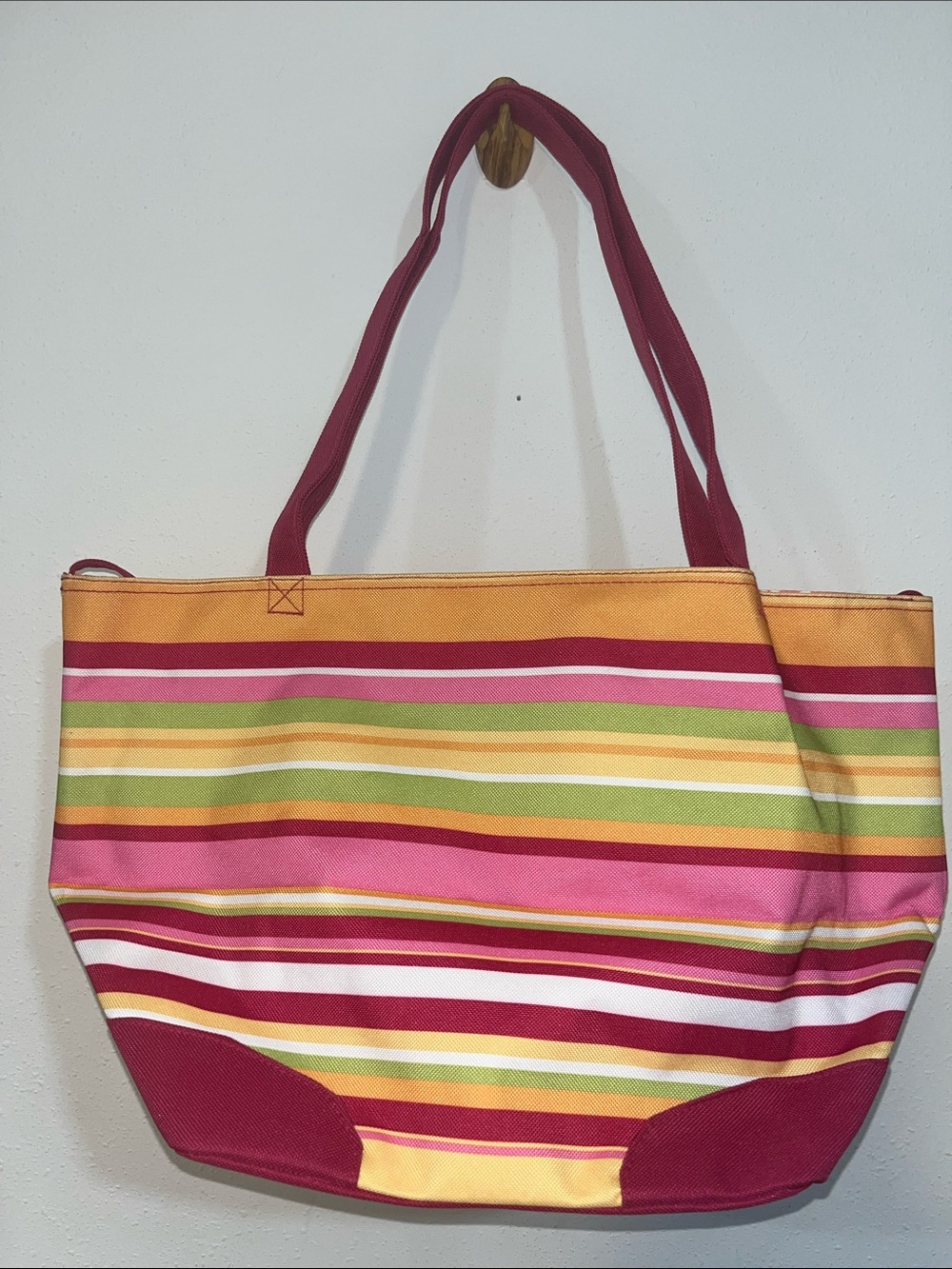 Lancome Striped Canvas Tote in Pink, Green & Yellow